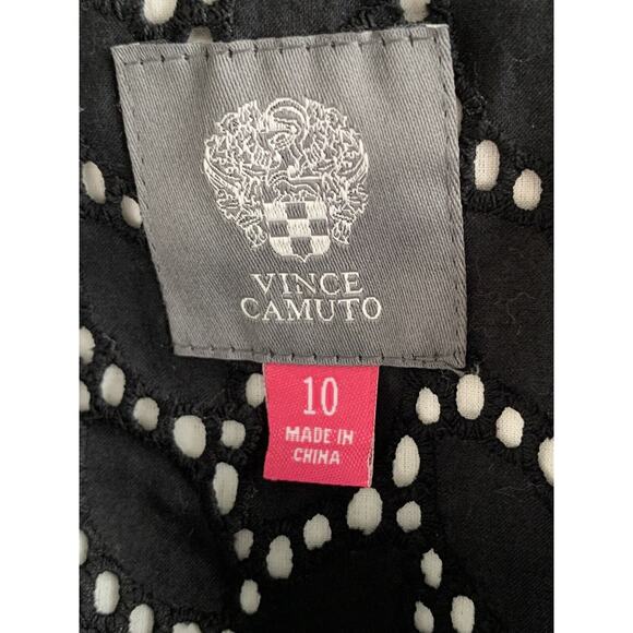 Vince Camuto Black Eyelet Cotton Blazer Jacket Size 10 Lined - Picture 7 of 9